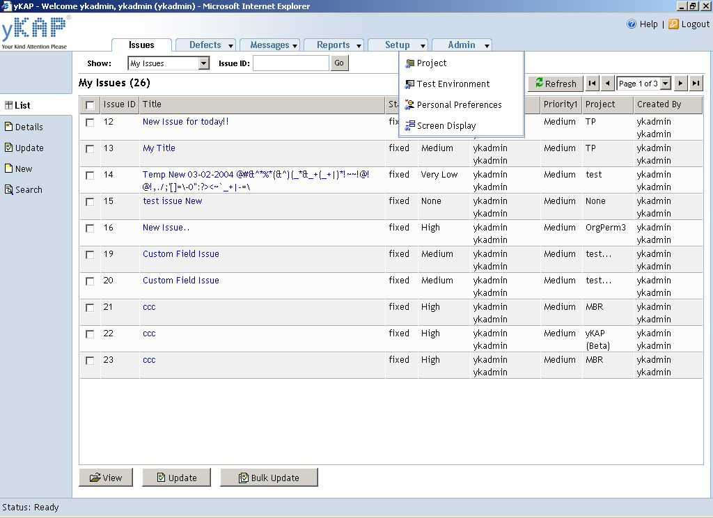 yKAP Bug Tracking / Issue Management Software 2.40